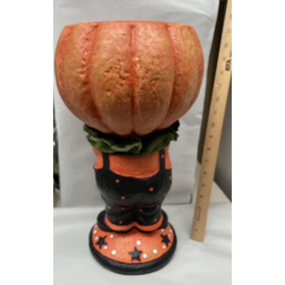 Primitive Halloween PUMPKIN Head CANDY CORN Dish Figurine 17